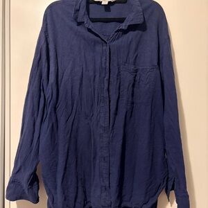 Old Navy Women’s Linen Blend Navy Button Down Shirt